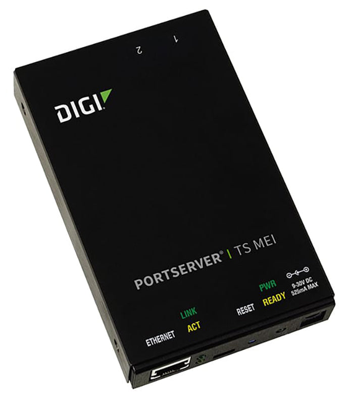 Digi PortServer TS MEI 2 port RS-232/422/485 RJ-45 Serial to Ethernet Device Server, 9-30VDC includes 12V/.5A Wall Mount power supply with international plug kit