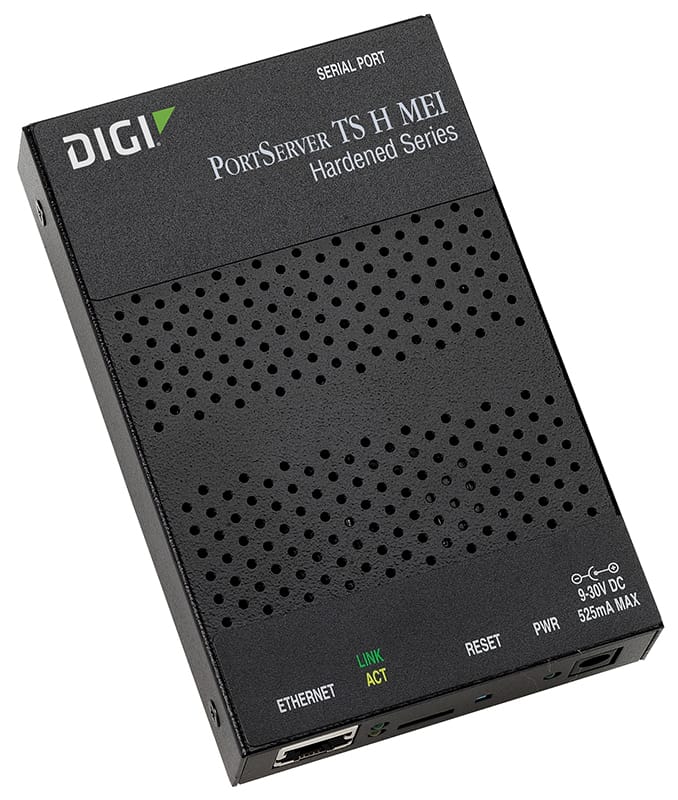 Digi PortServer TS H MEI 1 port extended temp/hardened RS-232/422/485 RJ-45 Serial to Ethernet Device Server, 9-30VDC