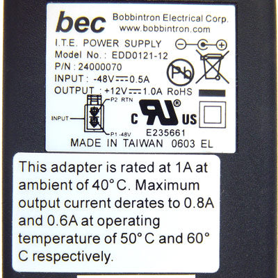 Digi 12VDC to 48VDC Power Converter w/ 2.1m locking barrel plug to 2-pin connector. Compatibility: PortServer TS 1/2/4, Connect SP, and ConnectPort TS 8