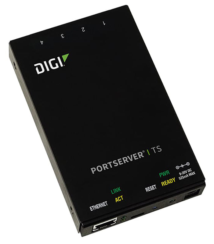 Digi PortServer TS 4 port RS-232 RJ-45 Serial to Ethernet Device Server, 9-30VDC includes 12V/.5A Wall Mount power supply with international plug kit