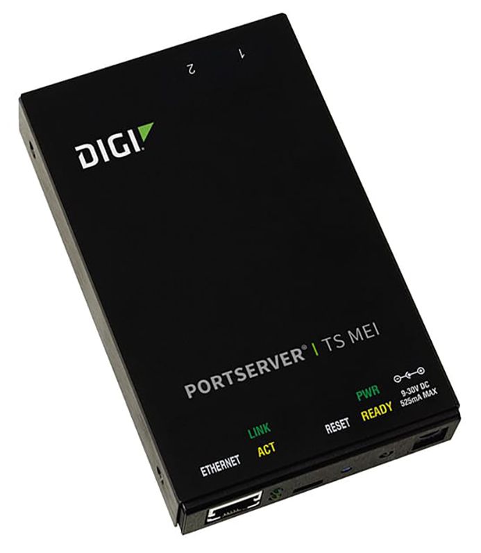 Digi PortServer TS MEI 2 port RS-232/422/485 RJ-45 Serial to Ethernet Device Server, 9-30VDC includes 12V/.5A Wall Mount power supply with international plug kit