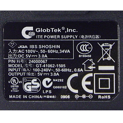 Digi 5V/3A Wall Mount 100-240VAC center negative (includes International plug kit) Used with the following Digi products: Edgeport/216, AnywhereUSB/5 (Gen 1), Hubport/4 Ivory enclosure