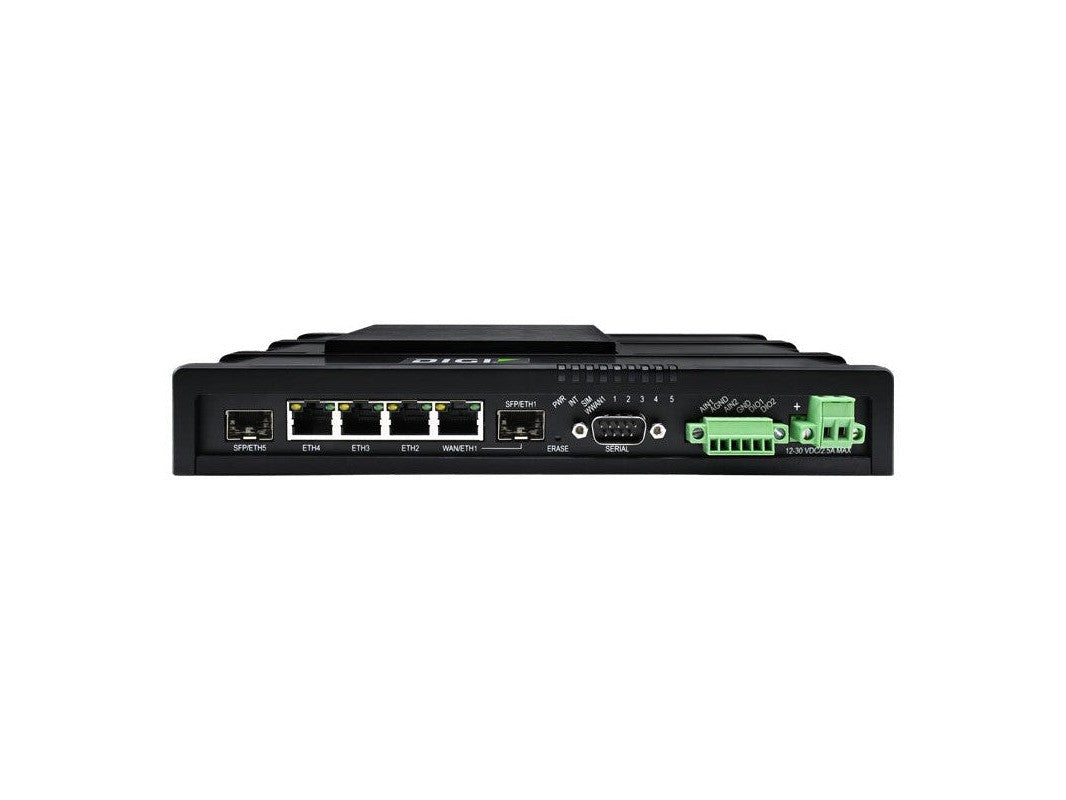 Digi IX40 - 5G NSA/SA, LTE Cat 19, Edge Computing, GNSS, Worldwide, FirstNet Capable, Quad Ethernet, Dual SFP, DB9M RS-232/422/485, GPIOs, No Accessories.