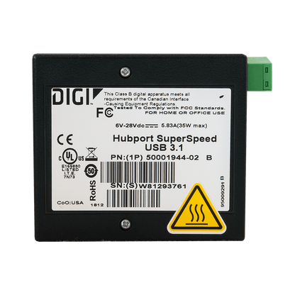 Digi Hubport 7, 6-30VDC powered USB 3.1 hub, extended temp -40C to 70C, industrial grade enclosure