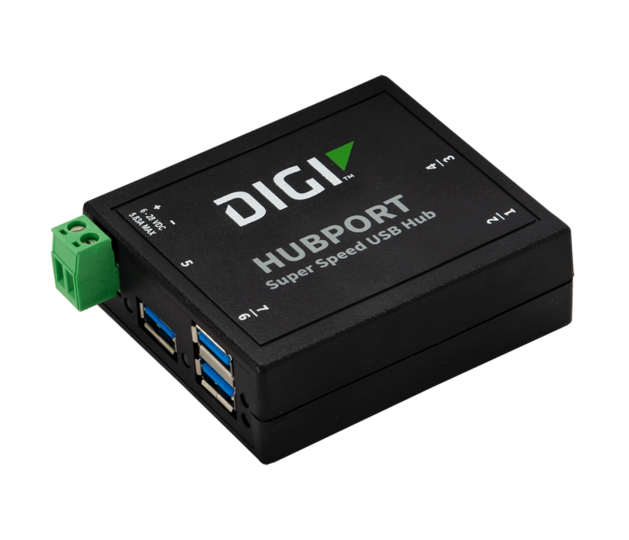 Digi Hubport 7, 6-30VDC powered USB 3.1 hub, extended temp -40C to 70C, industrial grade enclosure