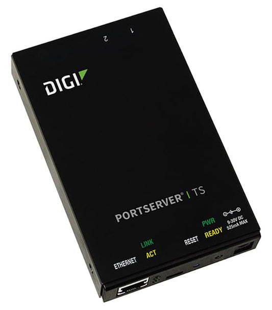 Digi PortServer TS 2 port RS-232 RJ-45 Serial to Ethernet Device Server, 9-30VDC includes 12V/.5A Wall Mount power supply with international plug kit
