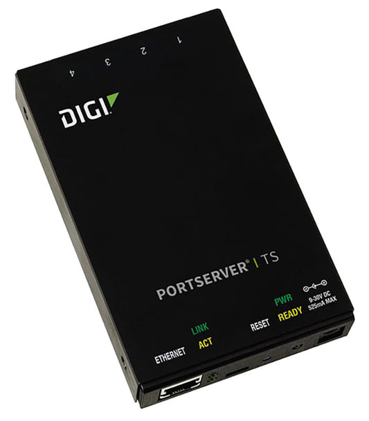 Digi PortServer TS 4 port RS-232 RJ-45 Serial to Ethernet Device Server, 9-30VDC includes 12V/.5A Wall Mount power supply with international plug kit
