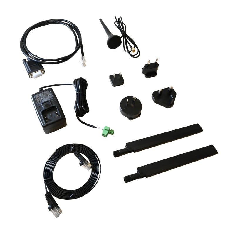PS,18Vdc 1A 100-240Vac 0C - 40C
RJ45 Serial Cable
Cat5 STP Ethernet Cale
ANT, Cellular Multiband 699-2690MHz
ANT, 2.4GHz XBee