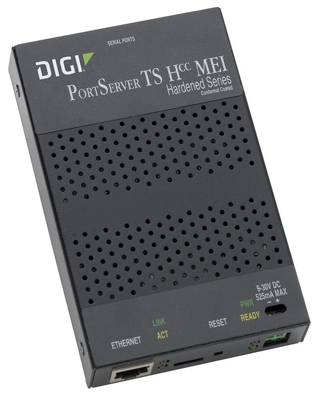 Digi PortServer TS Hcc MEI 4 port ext temp/hardened RS-232/422/485 RJ-45 Serial to Ethernet Device Server 9-30VDC
(NEMA TS 2)