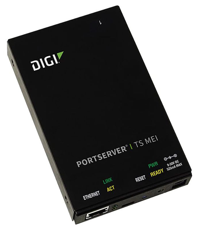 Digi PortServer TS MEI 1 port RS-232/422/485 RJ-45 Serial to Ethernet Device Server, 9-30VDC includes 12V/.5A Wall Mount power supply with international plug kit